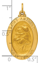 Solid Saint Anthony Pray For Us Words Oval Charm Pendant in Real 14k Yellow Gold