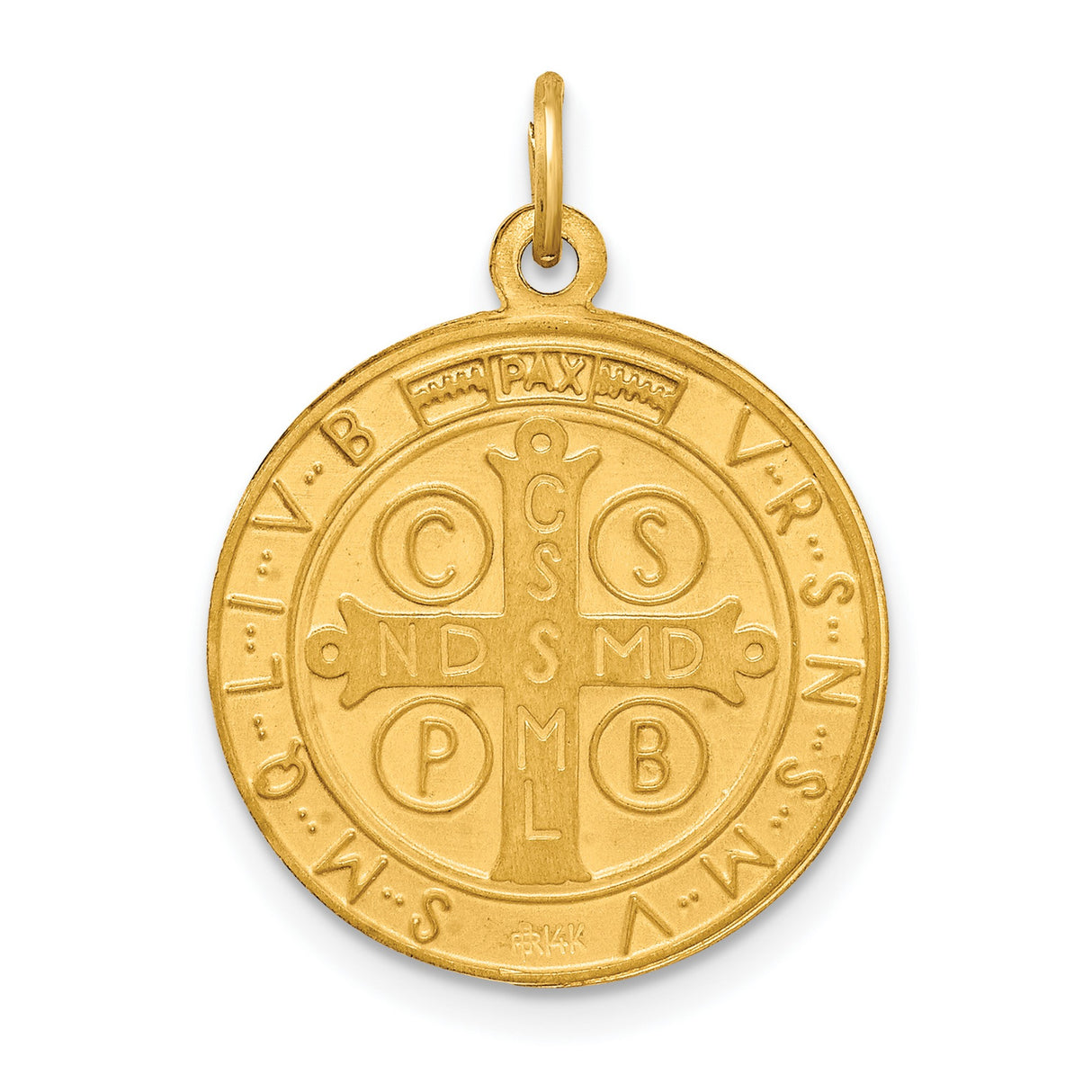 Saint Benedict and Words Charm Pendant in Real 14k Yellow Gold