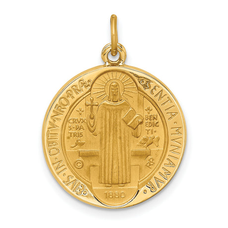 Saint Benedict and Words Charm Pendant in Real 14k Yellow Gold