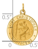 Saint Christopher Protect Us Words Round Solid Medal Charm Pendant in Real 14k Yellow Gold