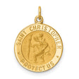 Saint Christopher Protect Us Words Round Solid Medal Charm Pendant in Real 14k Yellow Gold