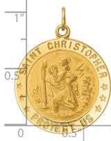 Saint Christopher Protect Us Words Round Solid Medal Charm Pendant in Real 14k Yellow Gold