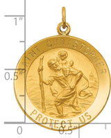 Saint Christopher Protect Us Words Round Solid Medal Charm Pendant in Real 14k Yellow Gold