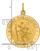 Saint Christopher Protect Us Words Round Solid Medal Charm Pendant in Real 14k Yellow Gold