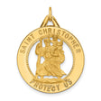 Saint Christopher Protect Us Words Cut-Out Round Medal Charm Pendant in Real 14k Yellow Gold