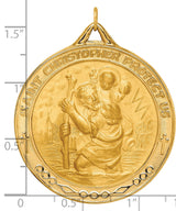 Saint Christopher Protect Us Words Round Medal Charm Pendant in Real 14k Yellow Gold