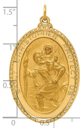 Saint Christopher Protect Us Words Oval Medal Charm Pendant in Real 14k Yellow Gold