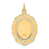 Oval Saint Christopher Protect Us Words Ornate Border Charm Pendant in Real 14k Yellow Gold