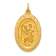 Saint Christopher Protect Us Words Solid Oval Charm Pendant in Real 14k Yellow Gold