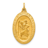 Saint Christopher Protect Us Words Solid Oval Charm Pendant in Real 14k Yellow Gold