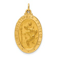 Saint Christopher Protect Us Words Solid Oval Charm Pendant in Real 14k Yellow Gold