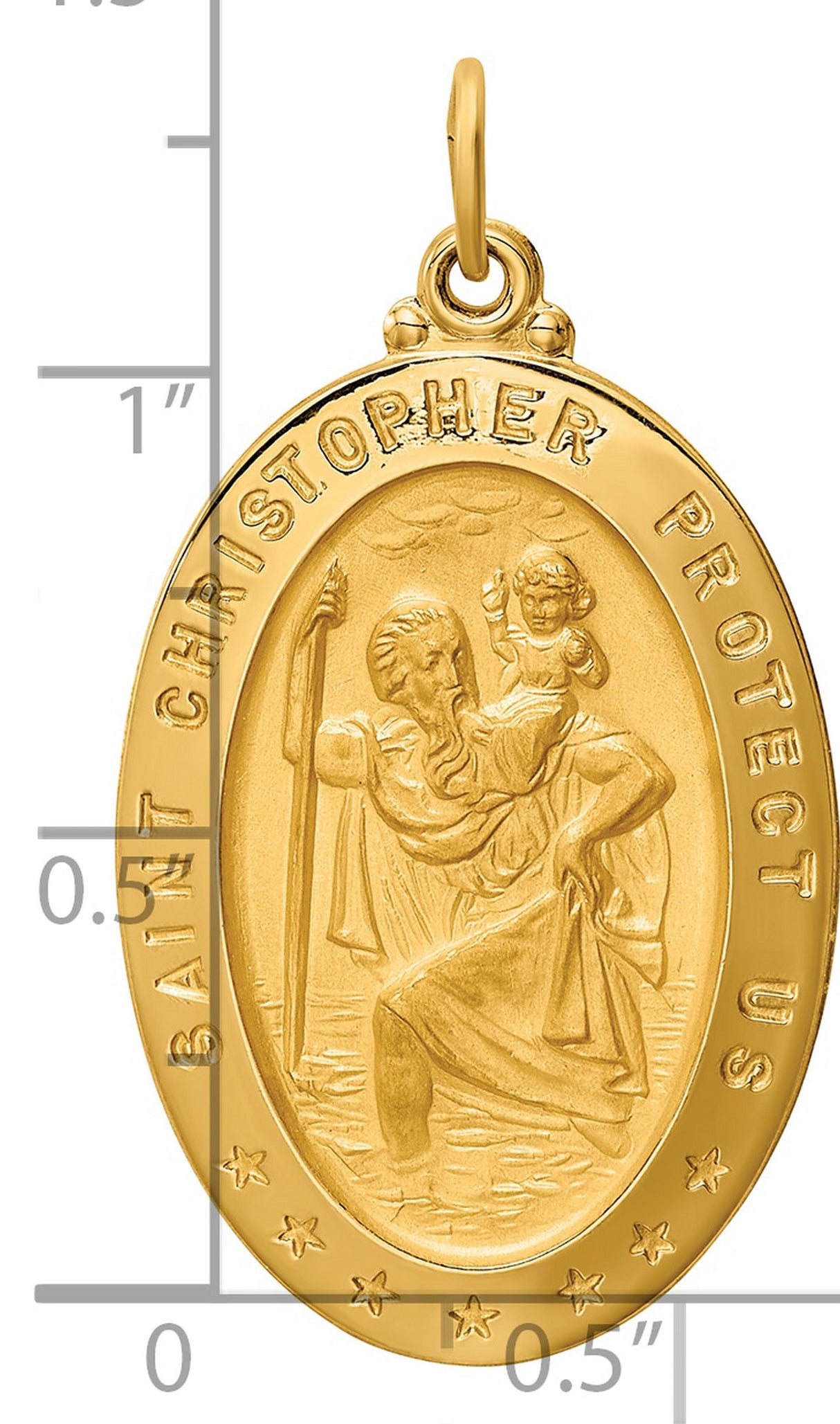 Saint Christopher Protect Us Words Solid Oval Charm Pendant in Real 14k Yellow Gold