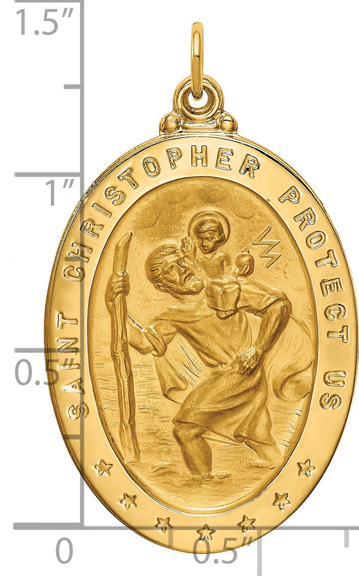 Saint Christopher Protect Us Words Solid Oval Charm Pendant in Real 14k Yellow Gold