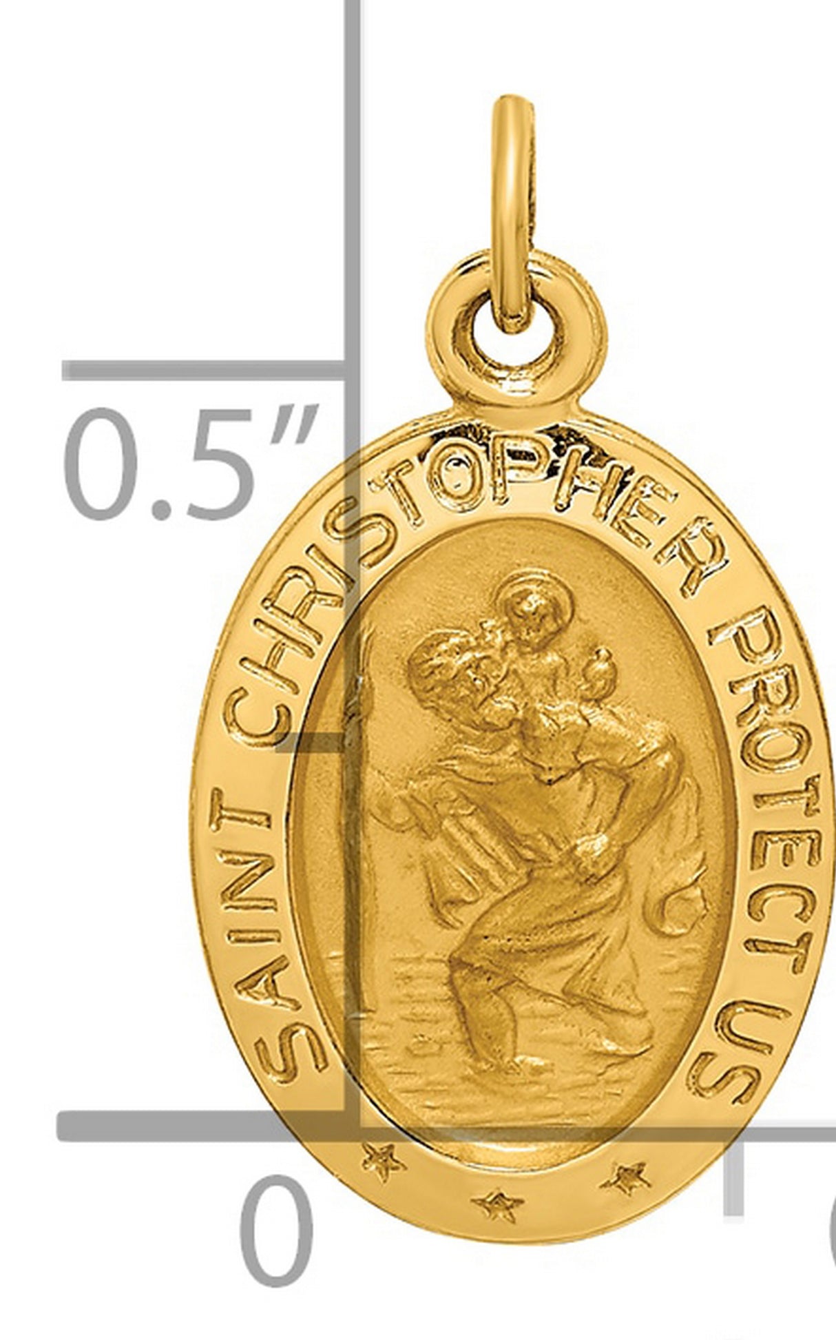 Solid Saint Christopher Protect Us Words Oval Medal Charm Pendant in Real 14k Yellow Gold