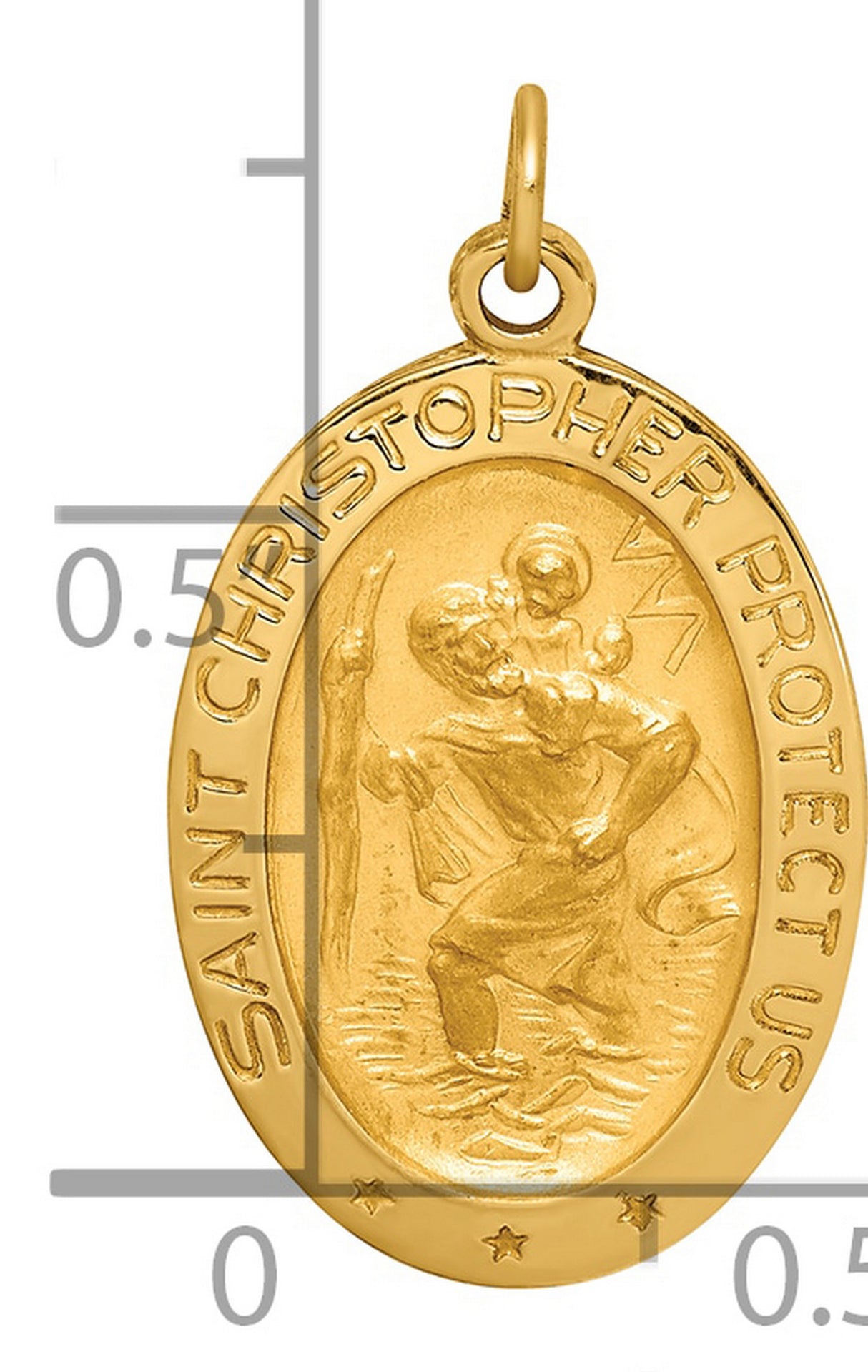 Saint Christopher Protect Us Words Solid Oval Charm Pendant in Real 14k Yellow Gold