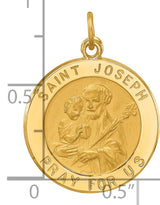 Saint Joseph Pray For Us Words Medal Charm Pendant in Real 14k Yellow Gold