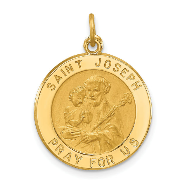 Saint Joseph Pray For Us Words Medal Charm Pendant in Real 14k Yellow Gold