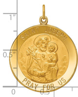 Saint Joseph Pray For Us Words Round Medal Charm Pendant in Real 14k Yellow Gold