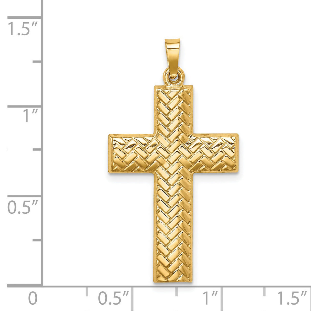 Hollow Polished Basket weave Design Latin Cross Charm Pendant in Real 14k Yellow Gold