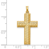 Hollow Polished Basket weave Design Latin Cross Charm Pendant in Real 14k Yellow Gold