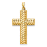 Hollow Polished Basket weave Design Latin Cross Charm Pendant in Real 14k Yellow Gold