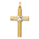 Hollow Polished Rhodium Center X Cross Charm Pendant in Real 14k Multi-Tone Gold