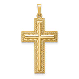 Hollow Polished Rope Edge Latin Cross Charm Pendant in Real 14k Yellow Gold