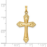 Hollow Polished Fleur de Lis Cross Charm Pendant in Real 14k Yellow Gold