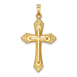 Hollow Polished Fleur de Lis Cross Charm Pendant in Real 14k Yellow Gold