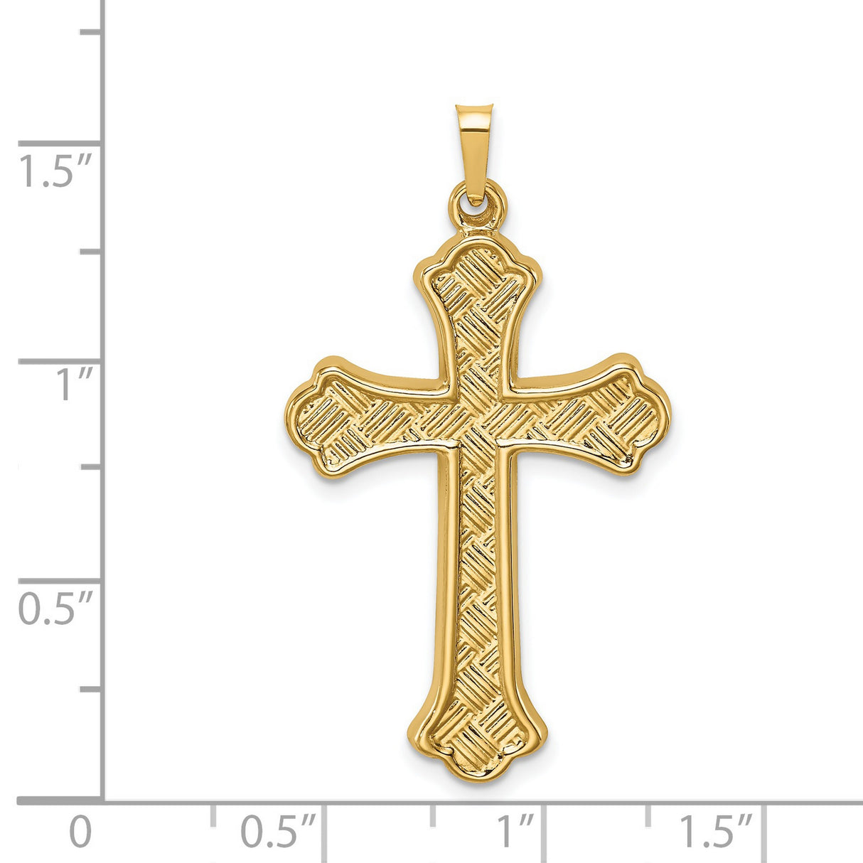 Hollow Polished Woven Fleur de Lis Cross Charm Pendant in Real 14k Yellow Gold