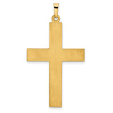 Hollow Polished Stripe Design Latin Cross Charm Pendant in Real 14k Yellow Gold