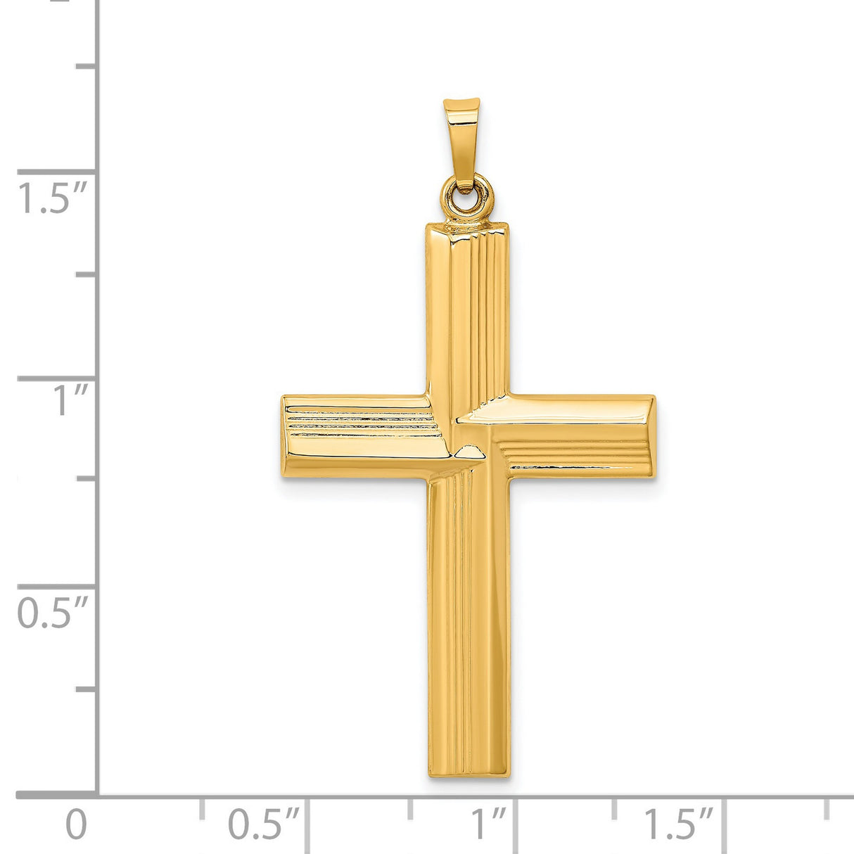 Hollow Polished Stripe Design Latin Cross Charm Pendant in Real 14k Yellow Gold