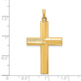 Hollow Polished Stripe Design Latin Cross Charm Pendant in Real 14k Yellow Gold