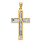 Diamond-cut Cross Charm Pendant in Real 14k Multi-Tone Gold