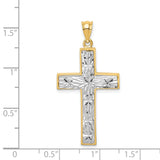 Diamond-cut Cross Charm Pendant in Real 14k Multi-Tone Gold