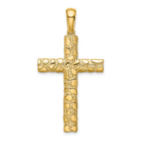 Nugget Cross Charm Pendant in Real 14k Yellow Gold