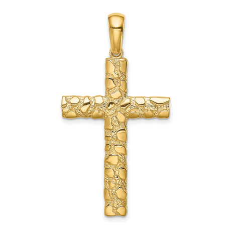 Nugget Cross Charm Pendant in Real 14k Yellow Gold