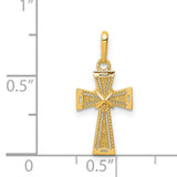 14k Yellow Gold Cross Pendant with Starburst Design, Textured Religious Charm for Men or Women