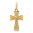 14k Yellow Gold Cross Pendant with Starburst Design, Textured Religious Charm for Men or Women