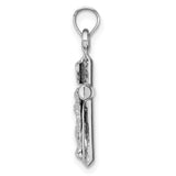 14k White Gold Crucifix Cross Pendant with INRI Detail, Polished Latin Cross Charm