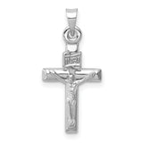 14k White Gold Crucifix Cross Pendant with INRI Detail, Polished Latin Cross Charm