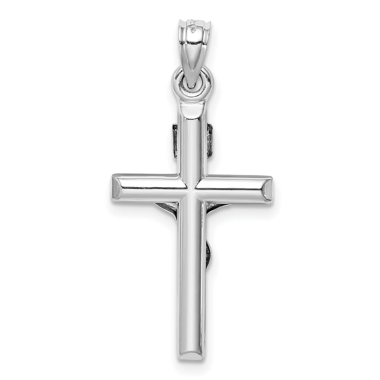 14k White Gold Crucifix Pendant with INRI Cross Charm, Polished Christian Jewelry