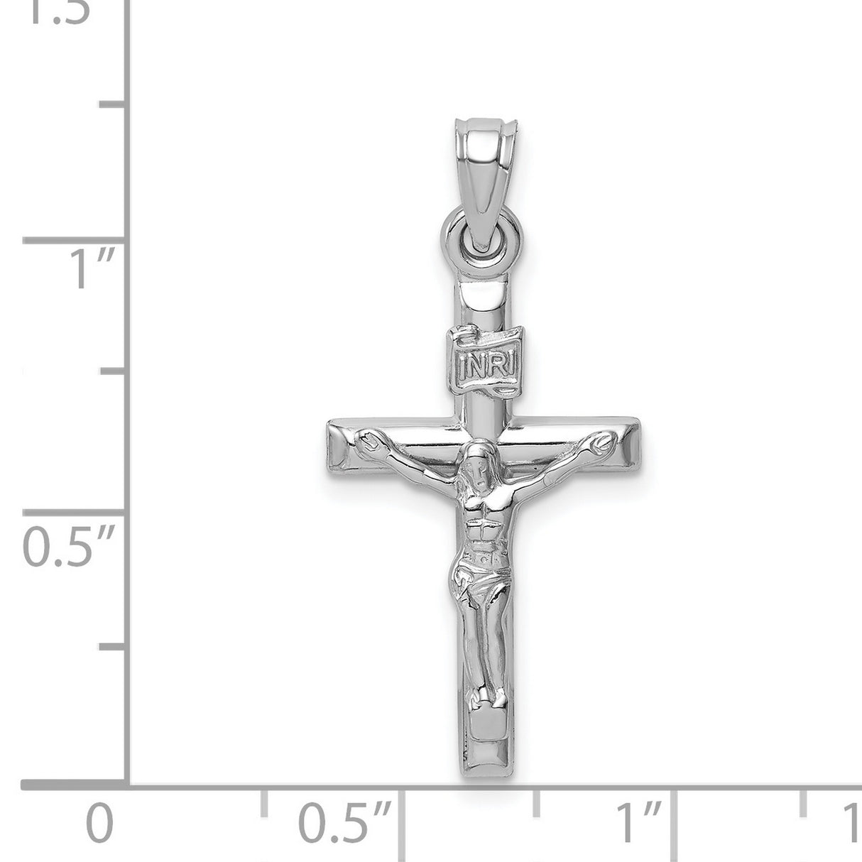 14k White Gold Crucifix Pendant with INRI Cross Charm, Polished Christian Jewelry