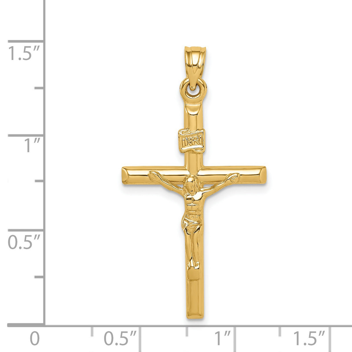 Hollow Crucifix Charm Pendant in Real 14k Yellow Gold