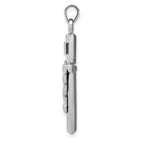 14k White Gold Crucifix Pendant, Polished Jesus Cross Charm, Christian Religious Jewelry