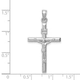 14k White Gold Crucifix Pendant, Polished Jesus Cross Charm, Christian Religious Jewelry