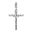 14k White Gold Crucifix Pendant, Polished Jesus Cross Charm, Christian Religious Jewelry