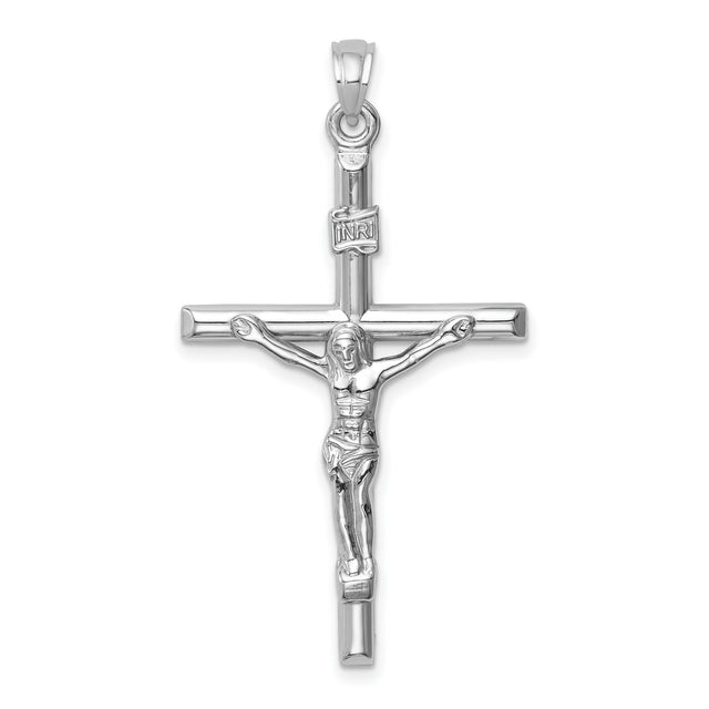 14k White Gold Crucifix Cross Pendant with Jesus and INRI Inscription for Men and Women