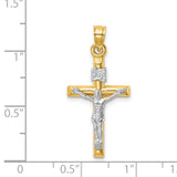Hollow Crucifix Charm Pendant in Real 14k Multi-Tone Gold