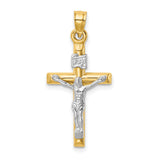 Hollow Crucifix Charm Pendant in Real 14k Multi-Tone Gold